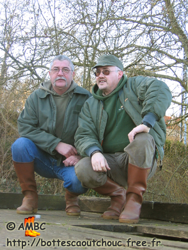 Paul & Pascal wearing Aigle boots. Gummistiefel, bottes caoutchouc, 2008.