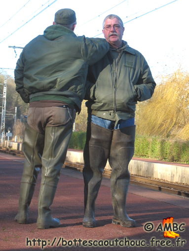 With pascal, wearing waders at the station, 2008.