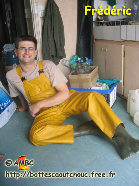 Fred in PVC bib & braces in Dammarie Les Lys.