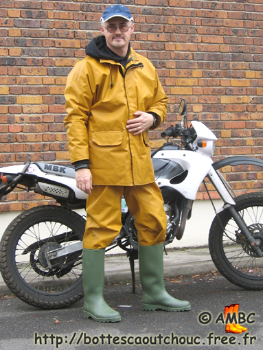 Pascal, wearing PVC gear and Nora gumboots.