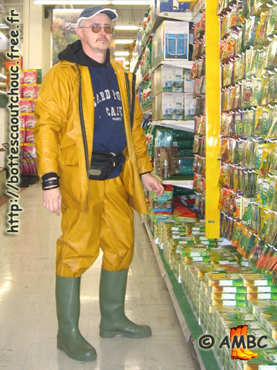 Pascal wearing PVc gear at the supermarket, 2009.
