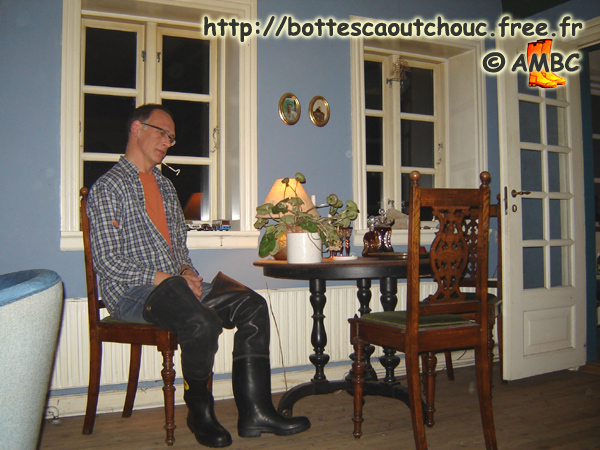 At home, wearing Bekina waders.