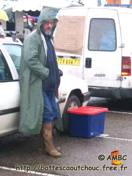 Seller wearing old Aigle rubber boots, 2005.