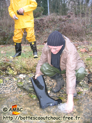 Cleaning the Baudou unlined rubber boots, 2006.