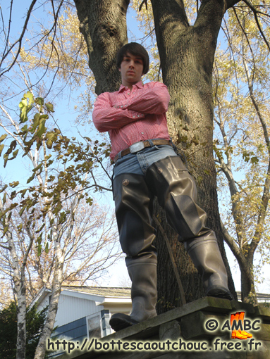 Cody in waders, Michigan, U.S.A.