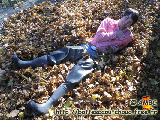 Cody in waders, Michigan, U.S.A.