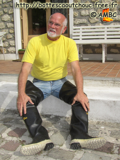 Texan Jim wearing US hip boots at the House of the Rubber Boot, France, 20 May 2011.