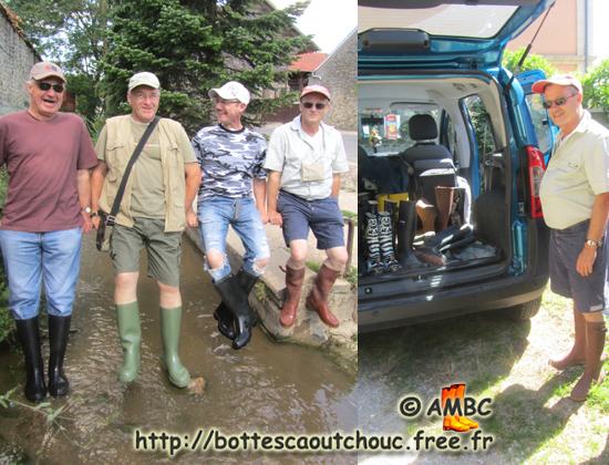 Jean admiring Jean-Luc car and his boots, at the House of the Rubber Boot, France, July 2011.