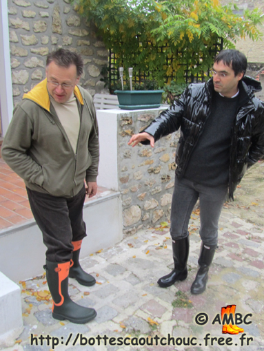  Roger & José wearing rubber boots at the House of the Rubber Boot, France, Nov. 2010.