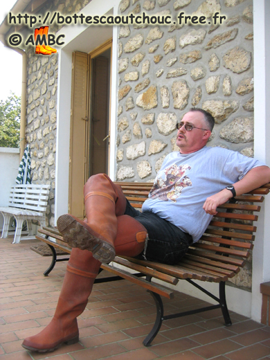 Pascal wearing vintage Aigle waders, April 2007. Gummistiefel, rubber boots.