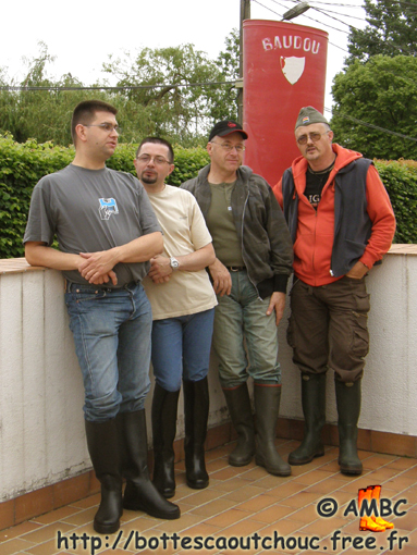 Rubberbooted friends on the terrace, May 2007. Gummistiefel, rubber boots.