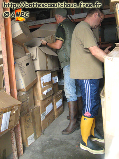 In the boxes of boots, June 2007. Gummistiefel, rubber boots.