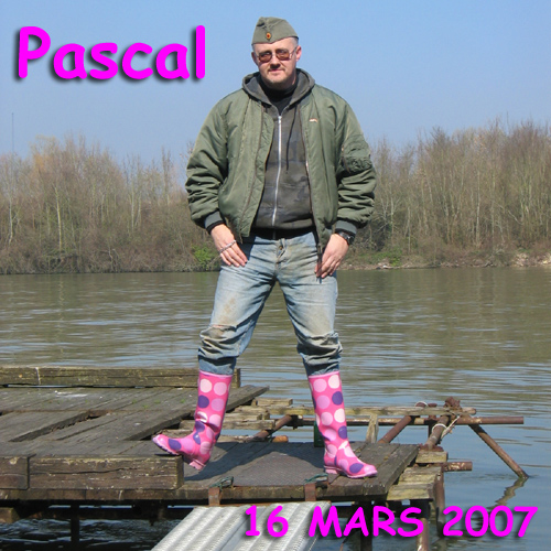 WEARING COLORED PATTERN WELLIES, MARCH 2007.