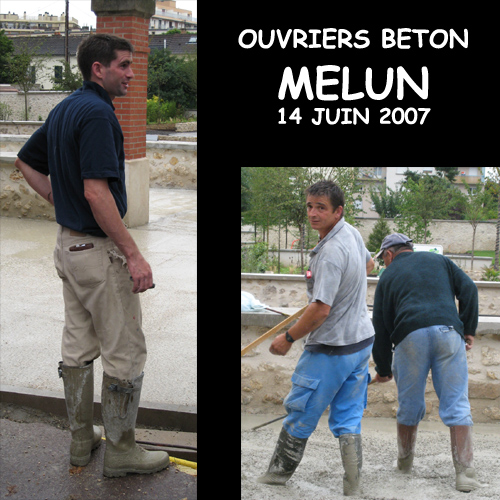 WORKERS IN RUBBER BOOTS & CONCRETE, JUNE 2007.