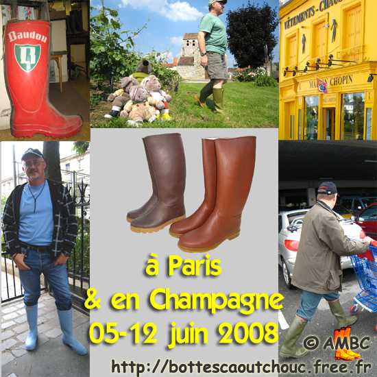 Wearing rubber boots, in Champagne, June 2008. Gummistiefel, bottes caoutchouc. 