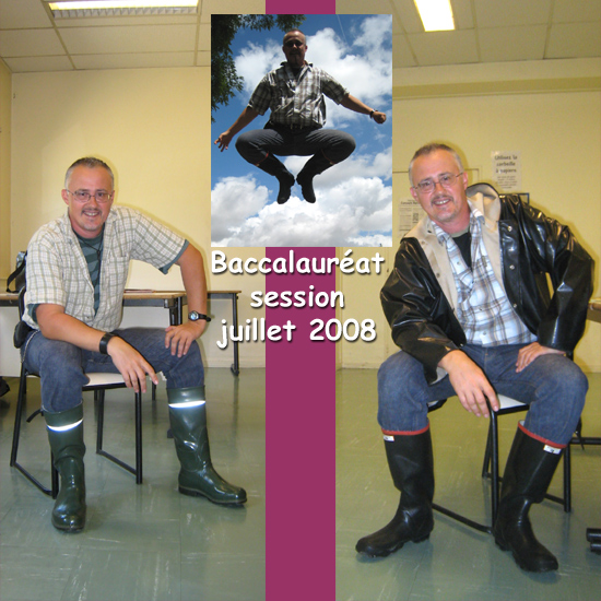 Lehrer mit Gummistiefel, Juli 2008. Bottes caoutchouc. 