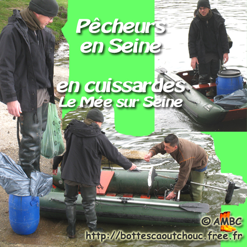 Two fishermen in waders in the Seine river, Gummistiefel, stivali di gomma, botas de hule, May 2010.