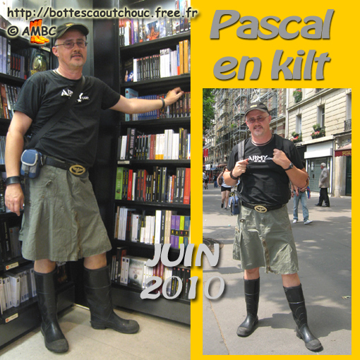 Pascal wearing skirt & wellies; Gummistiefel, stivali di gomma, botas de hule, 2010.