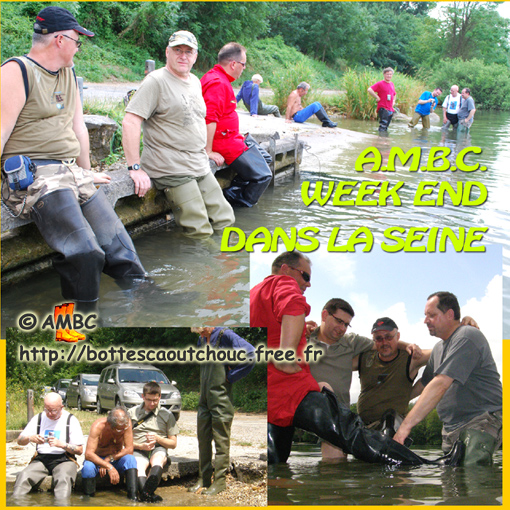 10 rubberbooted friends in the Seine river; Gummistiefel, stivali di gomma, botas de hule, July 2010.
