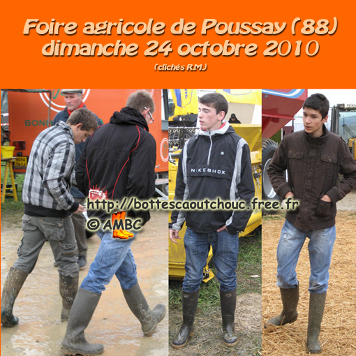 Young farmers wearing gumboots; Gummistiefel, stivali di gomma, 24 Oct. 2010.