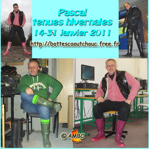 Pascal wearing smart wellies; Gummistiefel, stivali di gomma, botas de goma, Jan. 2011.