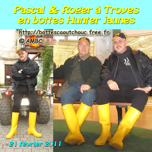 Pascal & Roger wearing yellow Hunter boots; Gummistiefel, stivali di gomma, botas de goma 2011.