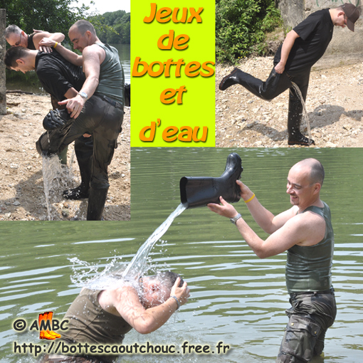 Wet games in the Seine river. Gummistiefel, gumboots, rubber laarzen, galochas, stivali di gomma, botas de goma 2011.