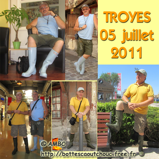 Wearing rubber boots in Troyes, July 2011. Gummistiefel, stivali di gomma, botas de goma 2011.