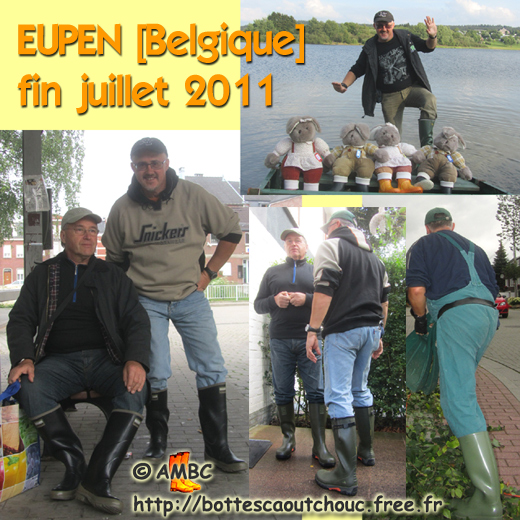Pascal & Roger wearing rubber boots in Eupen, Belgium, July 2011. Rubber laarzen, Gummistiefel, stivali di gomma, botas de goma 2011.