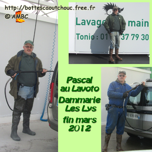 Pascal in gumboots at the carwash; Gummistiefel, stivali di gomma, botas de goma, March 2012.