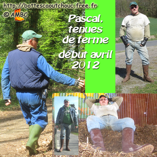 Pascal wearing farming gear, Gummistiefel, stivali di gomma, botas de goma, April 2012.