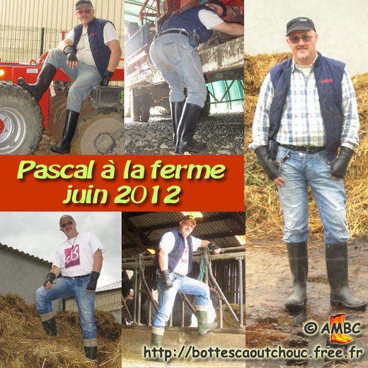 Pascal wearing rubber boots at the farm; Gummistiefel, stivali di gomma, botas de goma, France, June 2012.