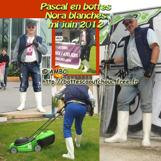 Pascal wearing white Nora wellies. Gummistiefel, stivali di gomma, botas de goma, galochas, rubber laarzen, France, June 2012.