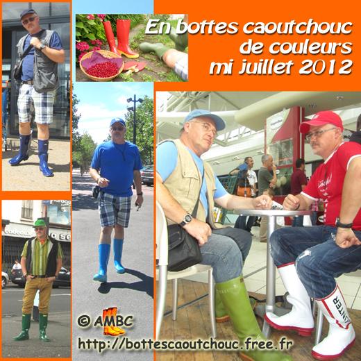 Wearing coloured wellies, France. Gummistiefel, stivali di gomma, botas de goma, July 2012.