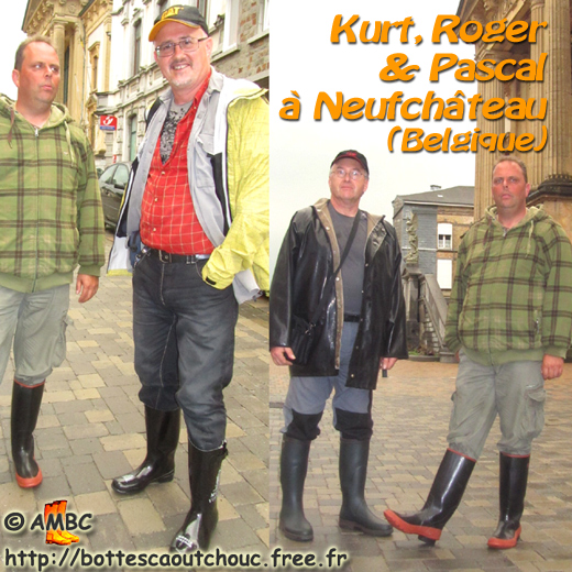 Pascal, Kurt & Roger in gumboots. Gummistiefel, stivali di gomma, botas de goma, rubber laarzen July  2012.