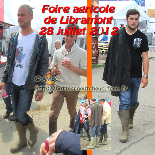 Young rubberbooted guys at Libramont event, Belgium. Gummistiefel, stivali di gomma, botas de goma, 28 July 2012.