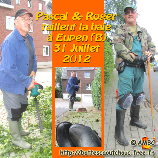 Pascal & Roger working in gumboots. Gummistiefel, stivali di gomma, botas de goma, cizme, July  2012.