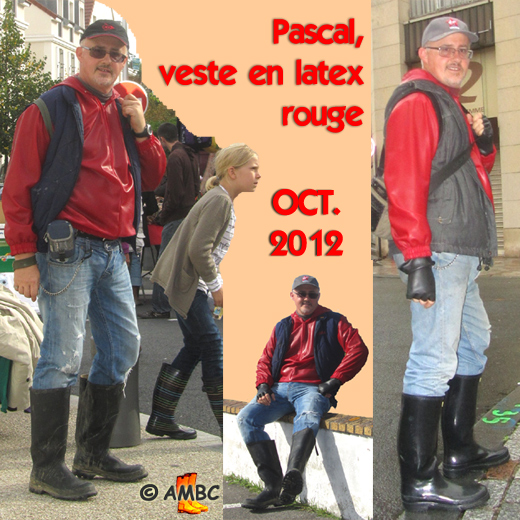 Pascal wearing red rubber shirt. Gummistiefel, stivali di gomma, botas de goma 2012.