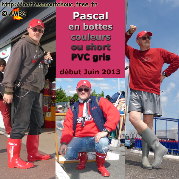 Pascal wearing red wellies or grey PVC shorts. Gummistiefel, stivali di gomma, botas de goma, Gummistövlar, cizme, rubber laarzen. Copyright AMBC, June 2013.