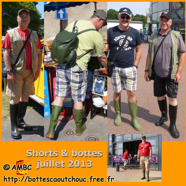 Pascal & Roger wearing shorts & gumboots. Gummistiefel, stivali di gomma, botas de goma, Gummistövlar, cizme, rubber laarzen, 2013. Copyright AMBC.
