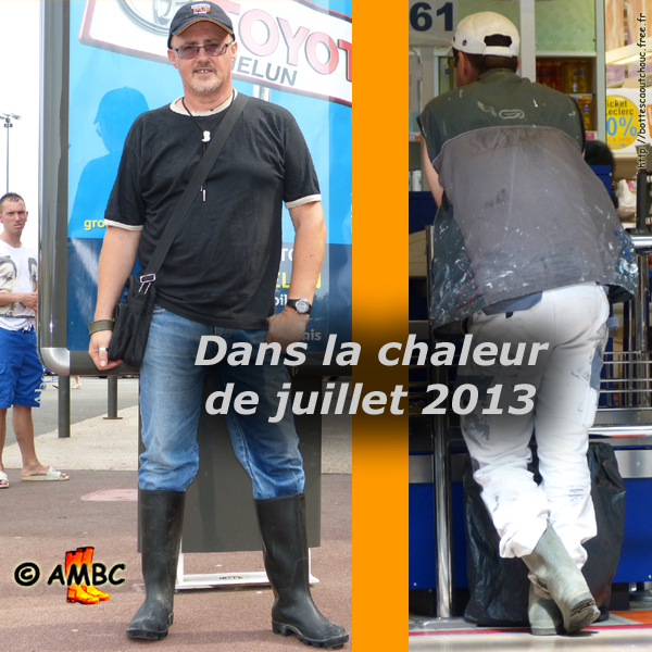 Rubber booted guys in the hottest days of Summer. Gummistiefel, stivali di gomma, botas de goma, Gummistövlar, cizme, rubber laarzen, 2013. Copyright AMBC.