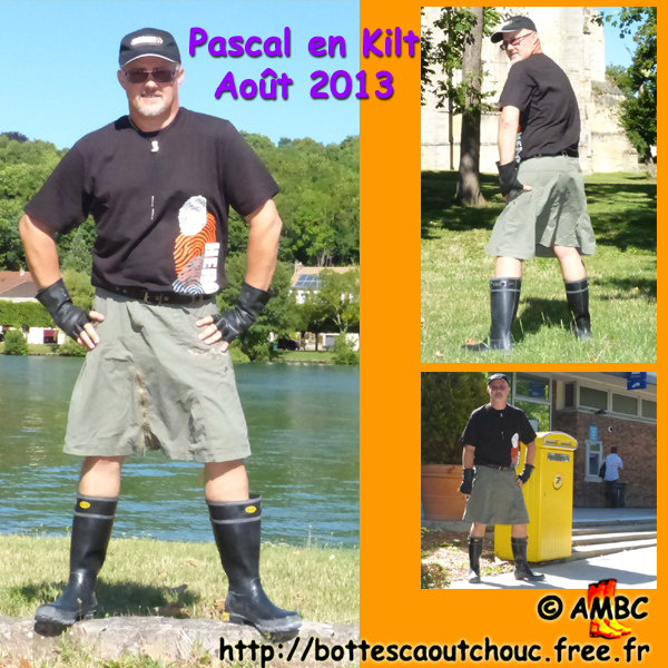 Pascal in kilt & gumboots. Gummistiefel, stivali di gomma, botas de goma, Gummistövlar, cizme, rubber laarzen, 2013. Copyright AMBC.