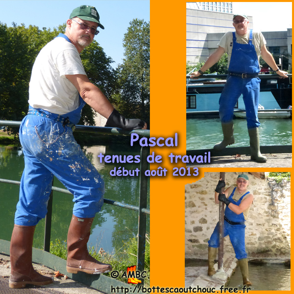 Pascal wearing dungarees & rubber boots. Gummistiefel, stivali di gomma, botas de goma, Gummistövlar, cizme, rubber laarzen, 2013. Copyright AMBC.