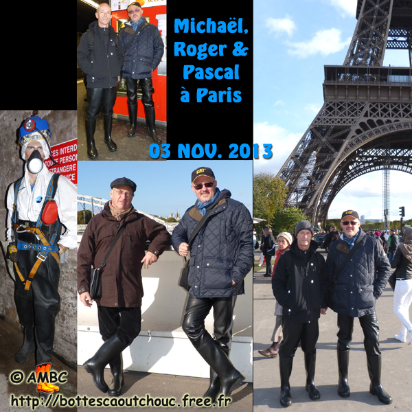 Pascal, Roger & Michael, in Paris : rubber & Nora wellies. Gummistiefel, stivali di gomma, botas de goma, Gummistövlar, cizme, rubber laarzen, 2013. Copyright AMBC.