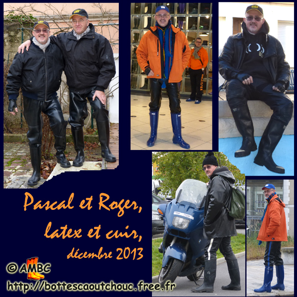 Pascal &  Roger wearing rubber or leather with gumboots. Gummistiefel, stivali di gomma, botas de goma, Gummistövlar, cizme, rubber laarzen, 2013. Copyright AMBC.