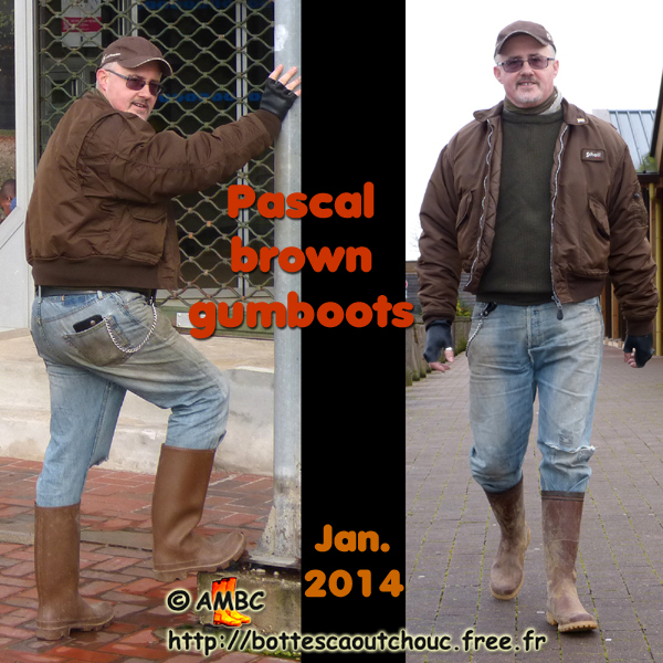 Pascal, wearing brown gumboots. Gummistiefel, stivali di gomma, botas de goma, Gummistövlar, cizme, rubber laarzen,  January 2014. Copyright AMBC.