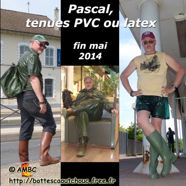 Pascal wearing rubber or PVC clothes with wellies. Gummistiefel, stivali di gomma, botas de goma, Gummistövlar, cizme, rubber laarzen. Copyright AMBC 2014.