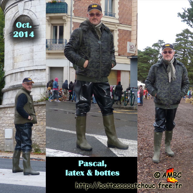 Pascal wearing rubber bib & braces & rubber boots. Gummistiefel, stivali di gomma, botas de goma, Gummistövlar, cizme, rubber laarzen. Copyright AMBC 2014.