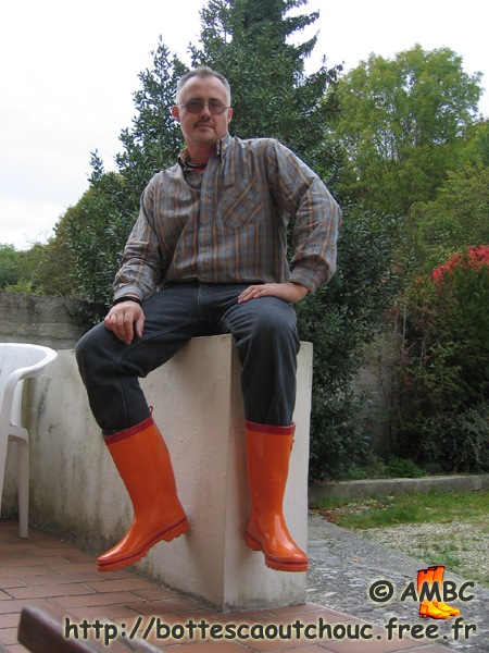 Wearing orange Chinese wellies at the House, 2007.