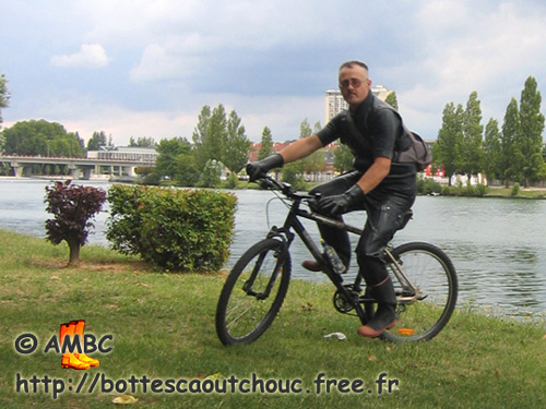 Wearing rubber, riding my bicycle, 2006. 